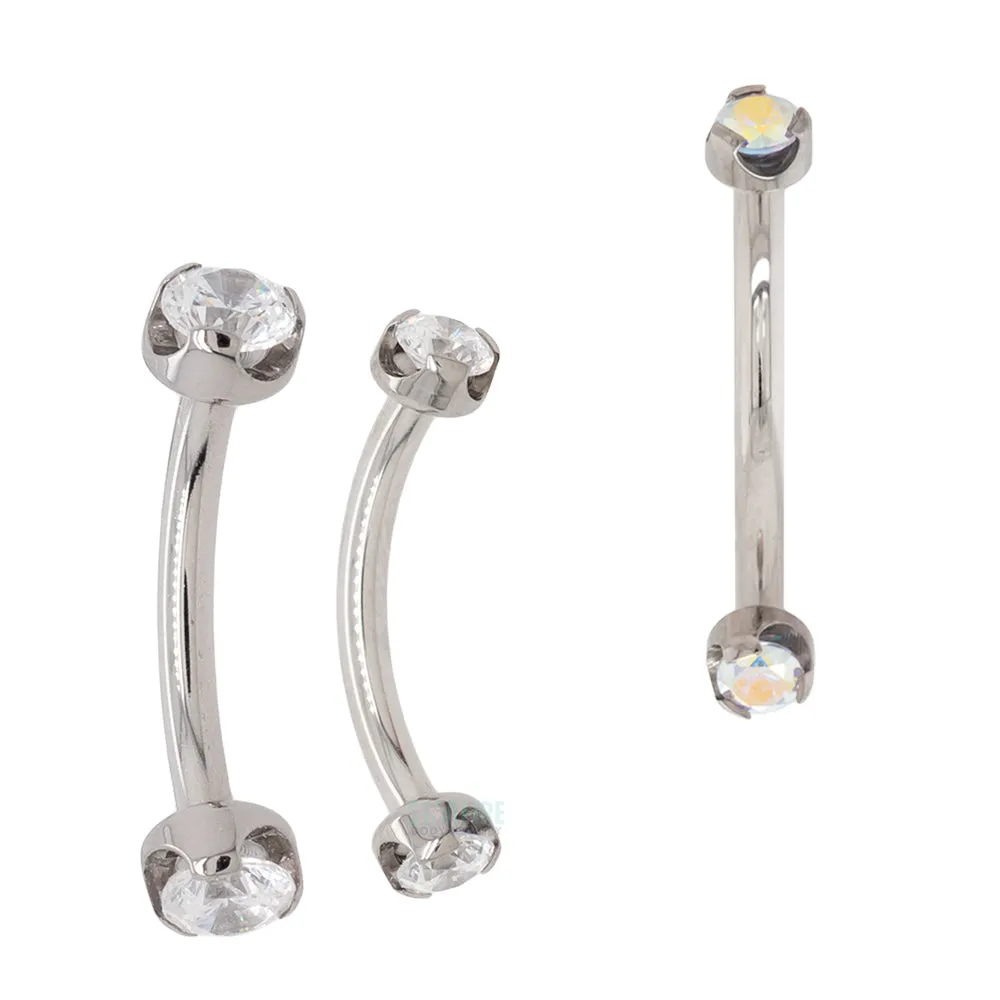 Prong-Set Brilliant-Cut Gems Curved Barbell