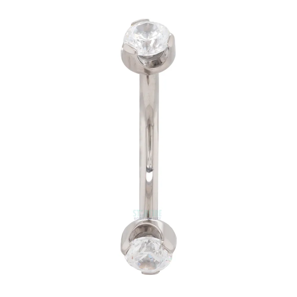 Prong-Set Brilliant-Cut Gems Curved Barbell