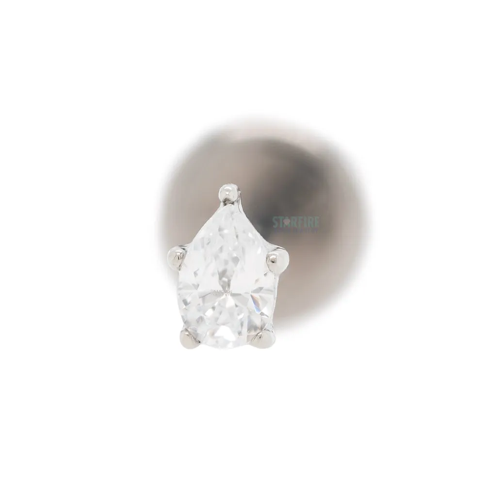 Prong-Set Pear-Cut Brilliant-Cut Gem in White Gold - on flatback