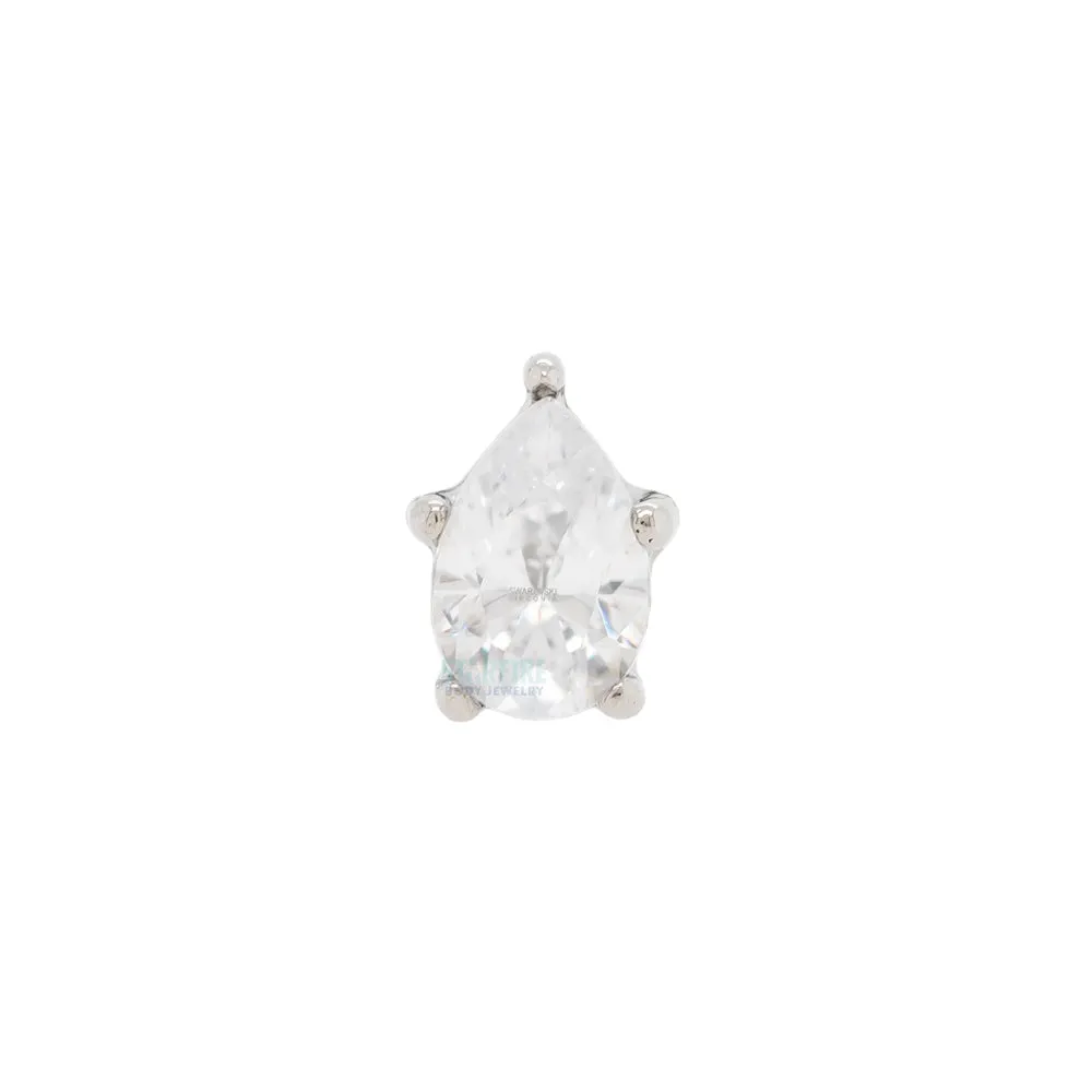 Prong-Set Pear-Cut Brilliant-Cut Gem in White Gold - on flatback