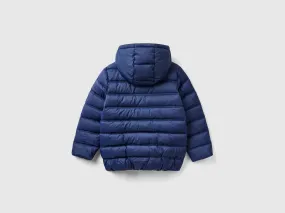 Puffer jacket with hood and logo - Dark Blue | Benetton