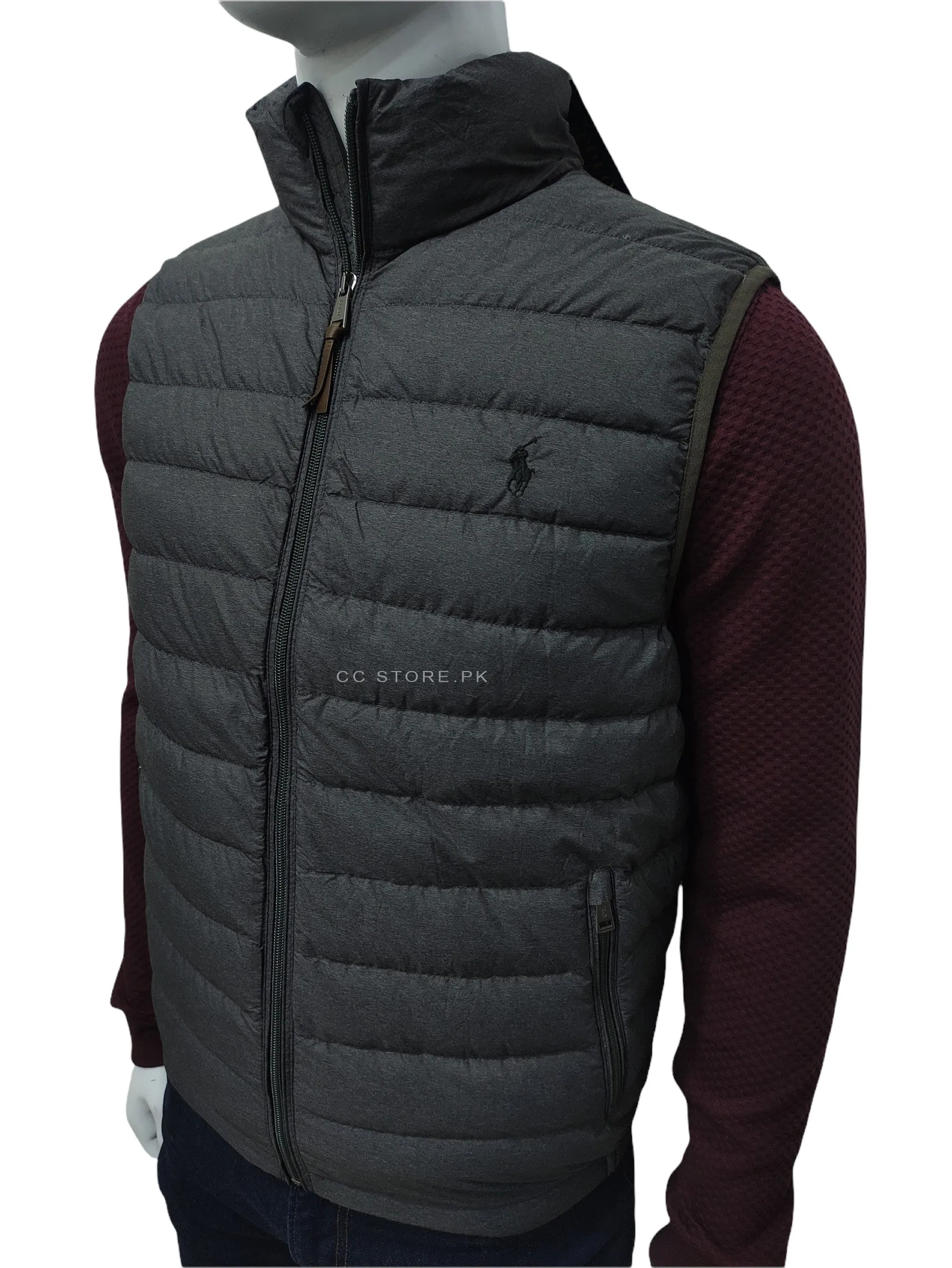 RL Packable Down Sleeveless Grey Puffer Jacket