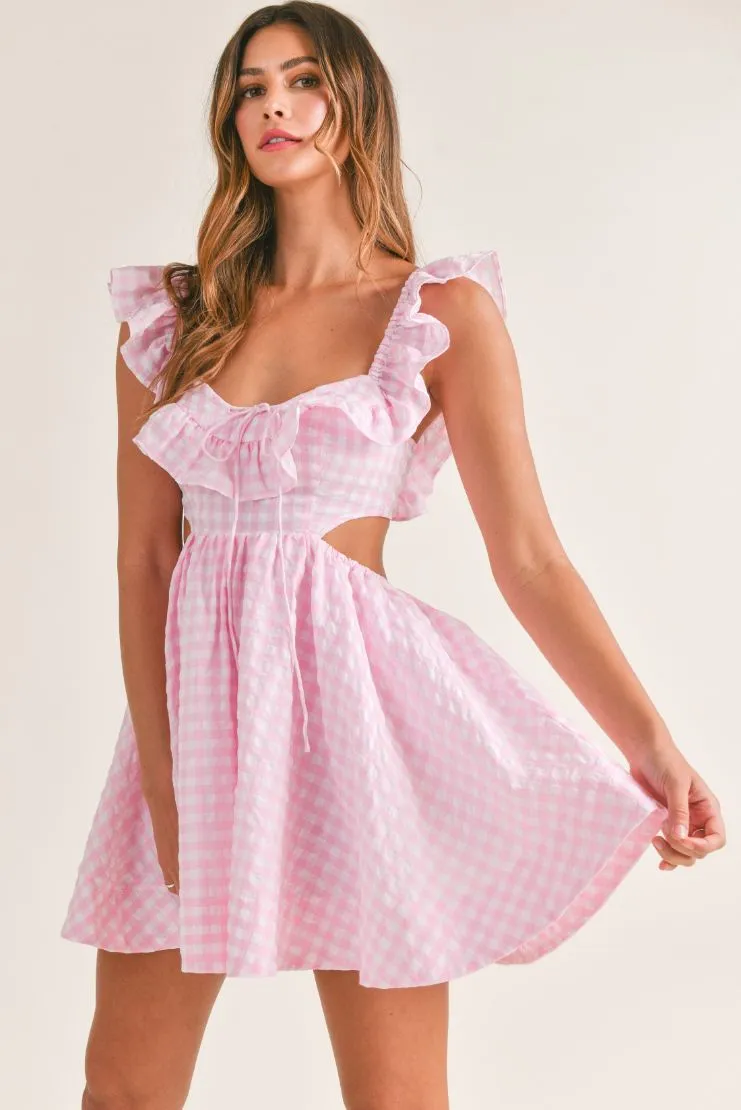 Savannah Pink Gingham Sweetheart Ruffle Mini