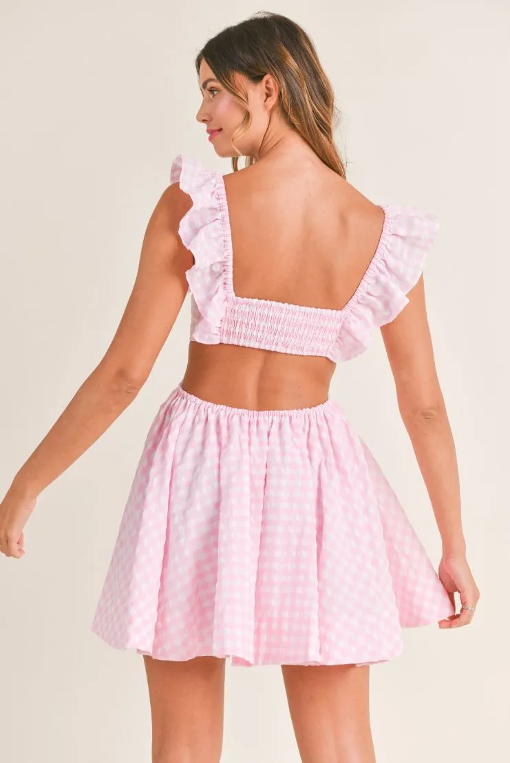 Savannah Pink Gingham Sweetheart Ruffle Mini