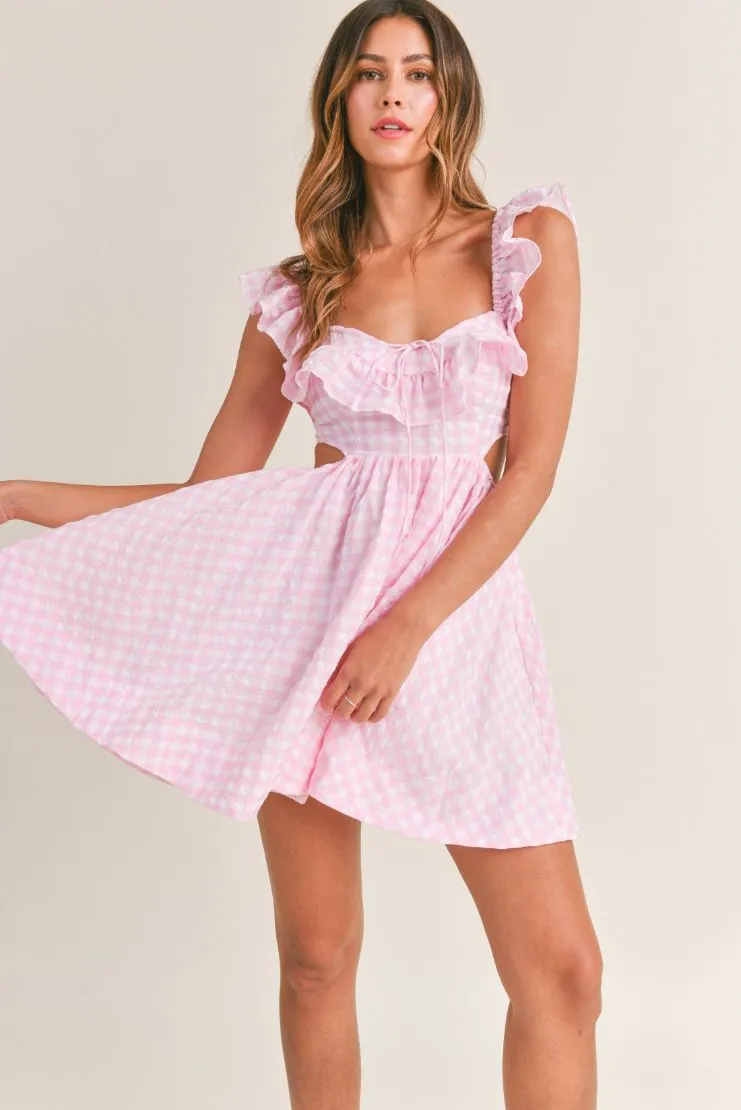 Savannah Pink Gingham Sweetheart Ruffle Mini