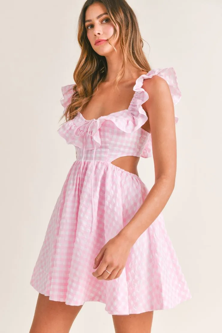 Savannah Pink Gingham Sweetheart Ruffle Mini