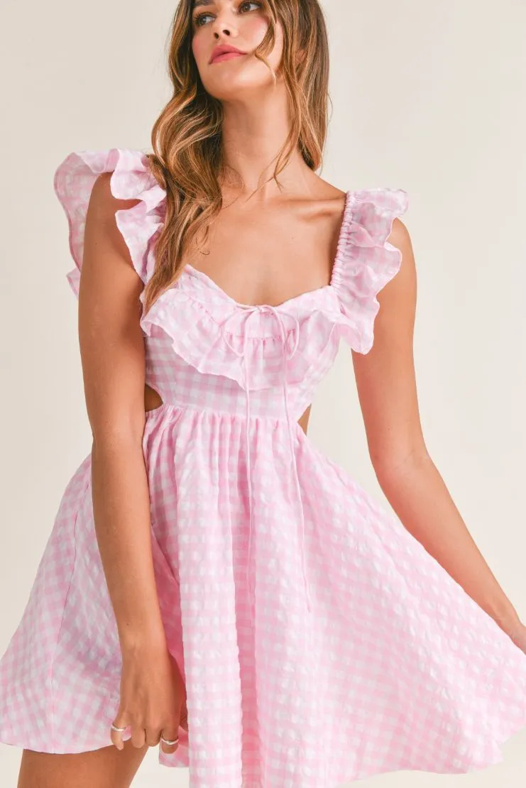 Savannah Pink Gingham Sweetheart Ruffle Mini