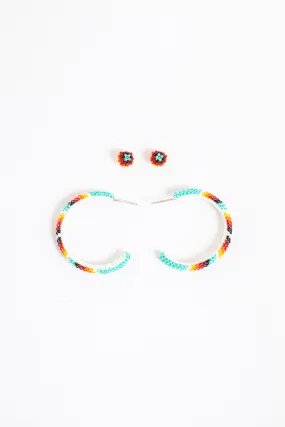 Seafoam Green Multicolor Beaded Hoop Set