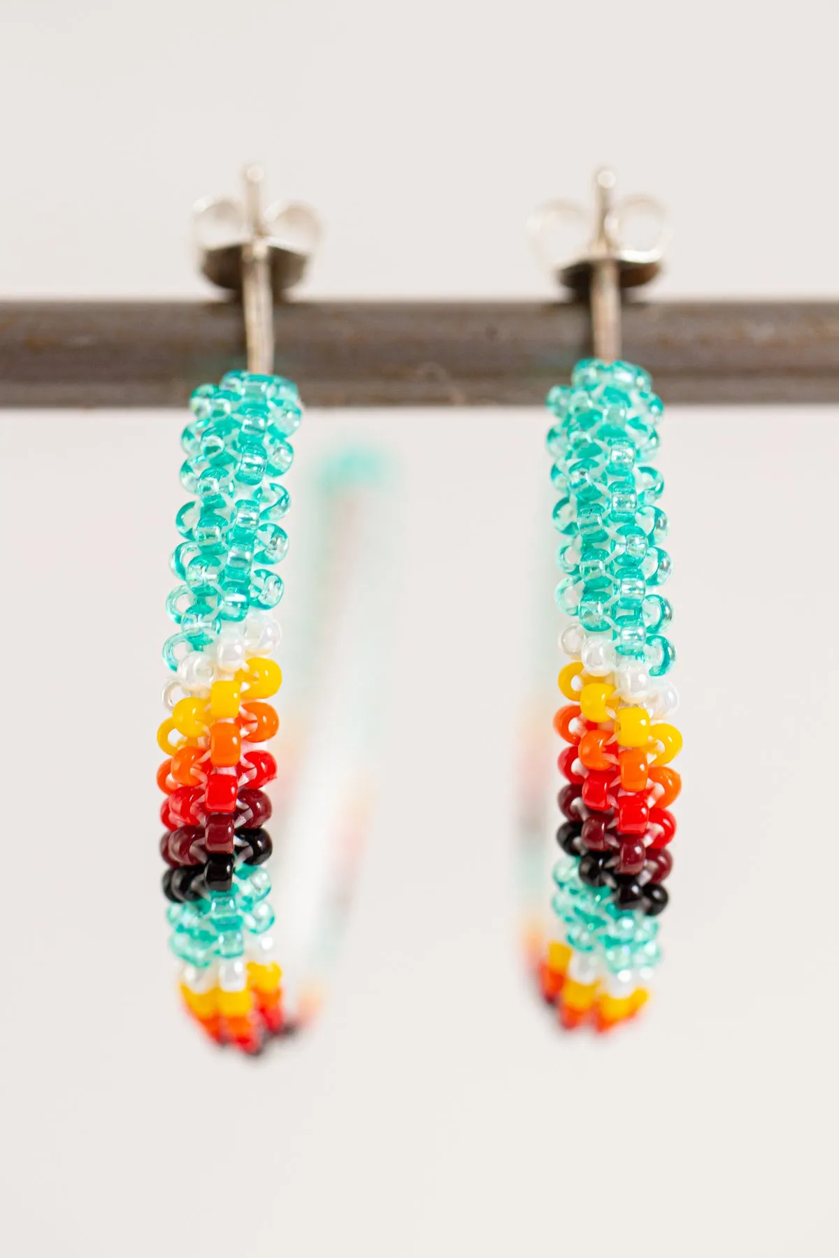 Seafoam Green Multicolor Beaded Hoop Set