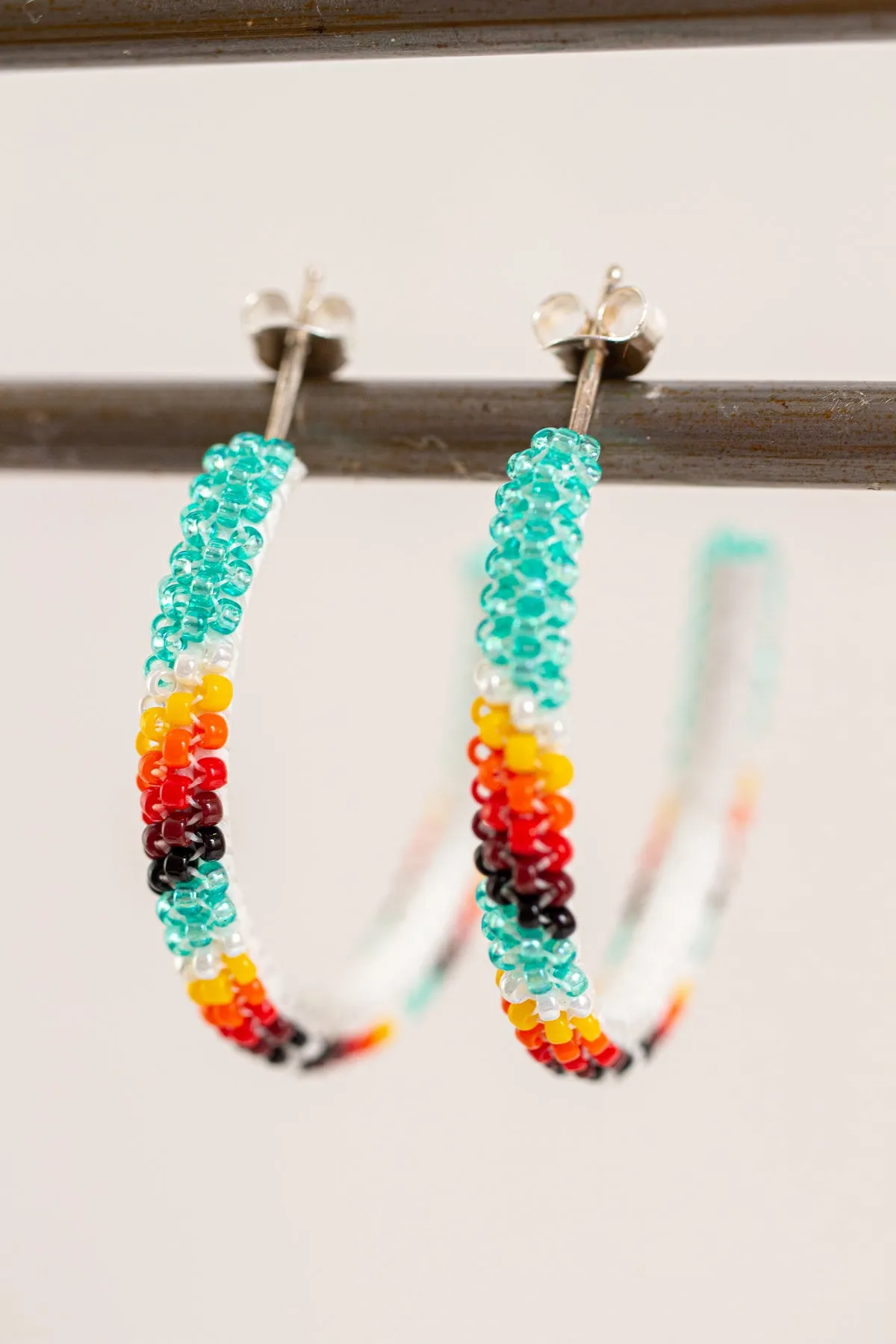 Seafoam Green Multicolor Beaded Hoop Set