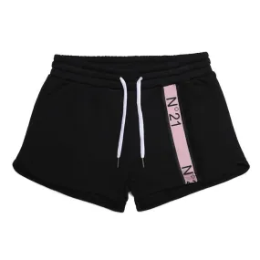 SHORT IN COTONE CON BANDA CON LOGO Bambina Nero