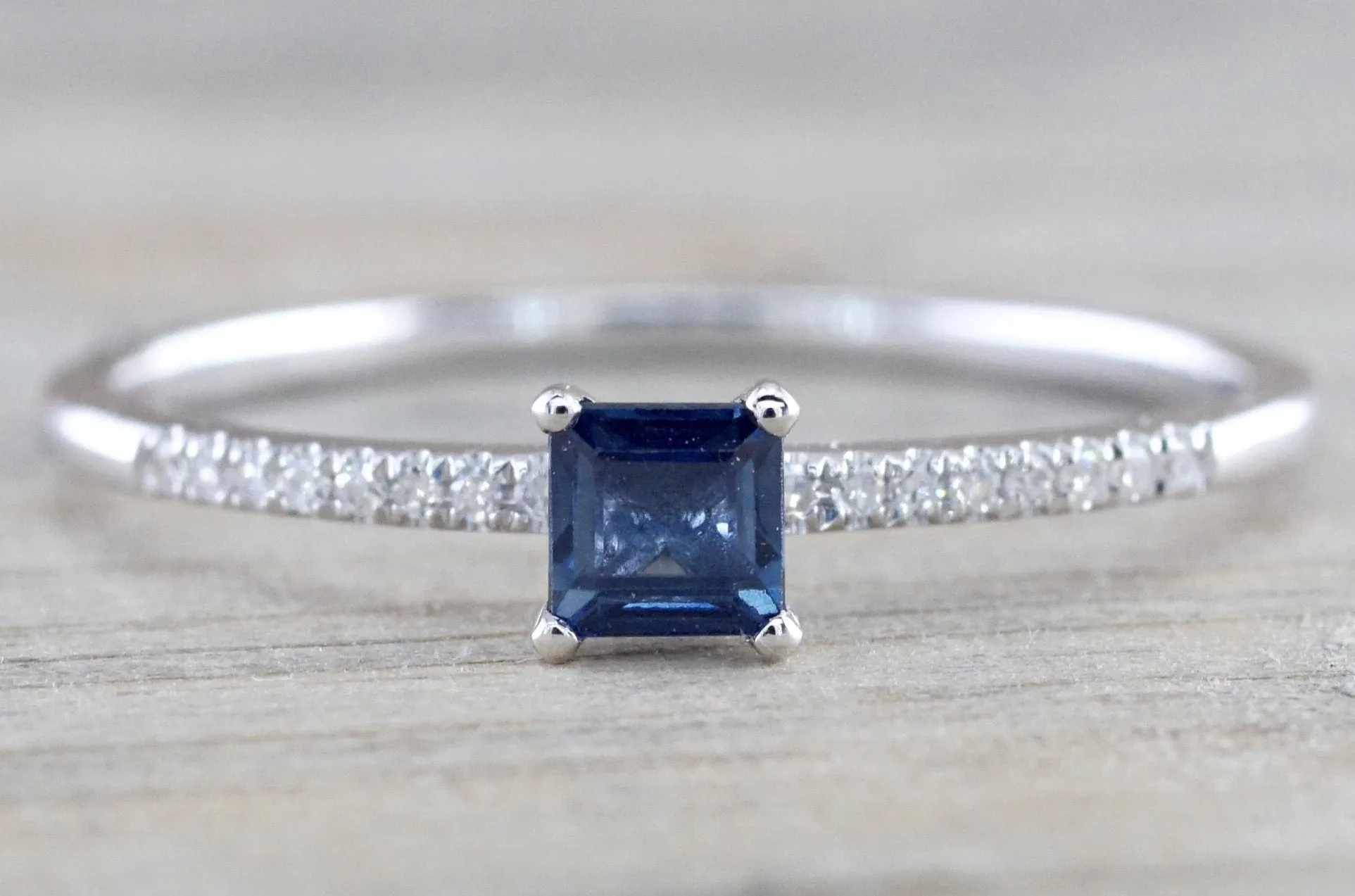 Square Blue Sapphire And Diamond Ring FR01007