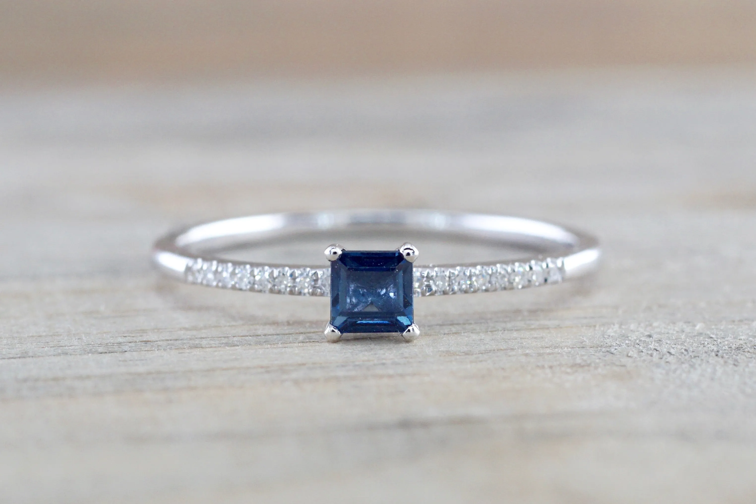 Square Blue Sapphire And Diamond Ring FR01007