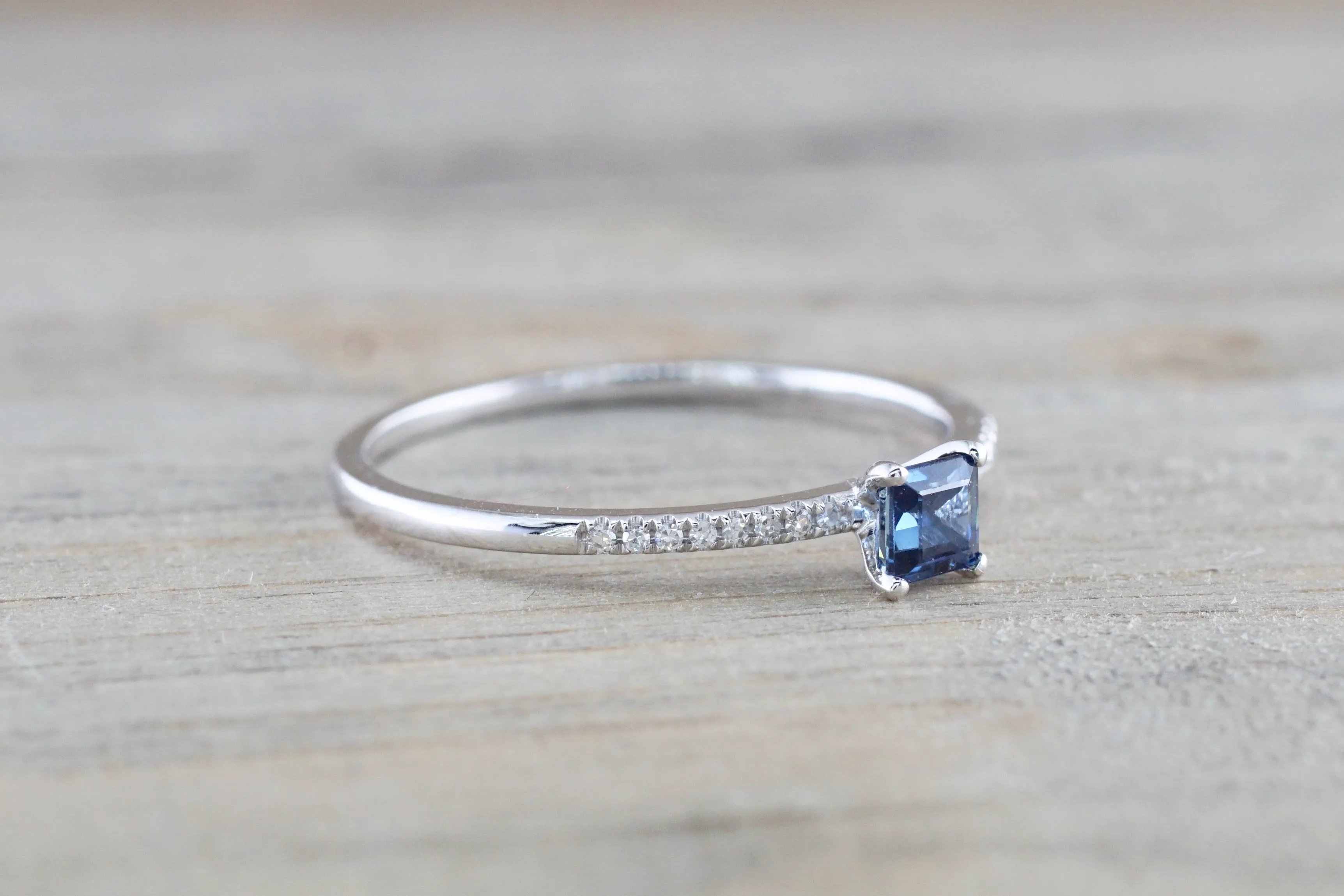 Square Blue Sapphire And Diamond Ring FR01007