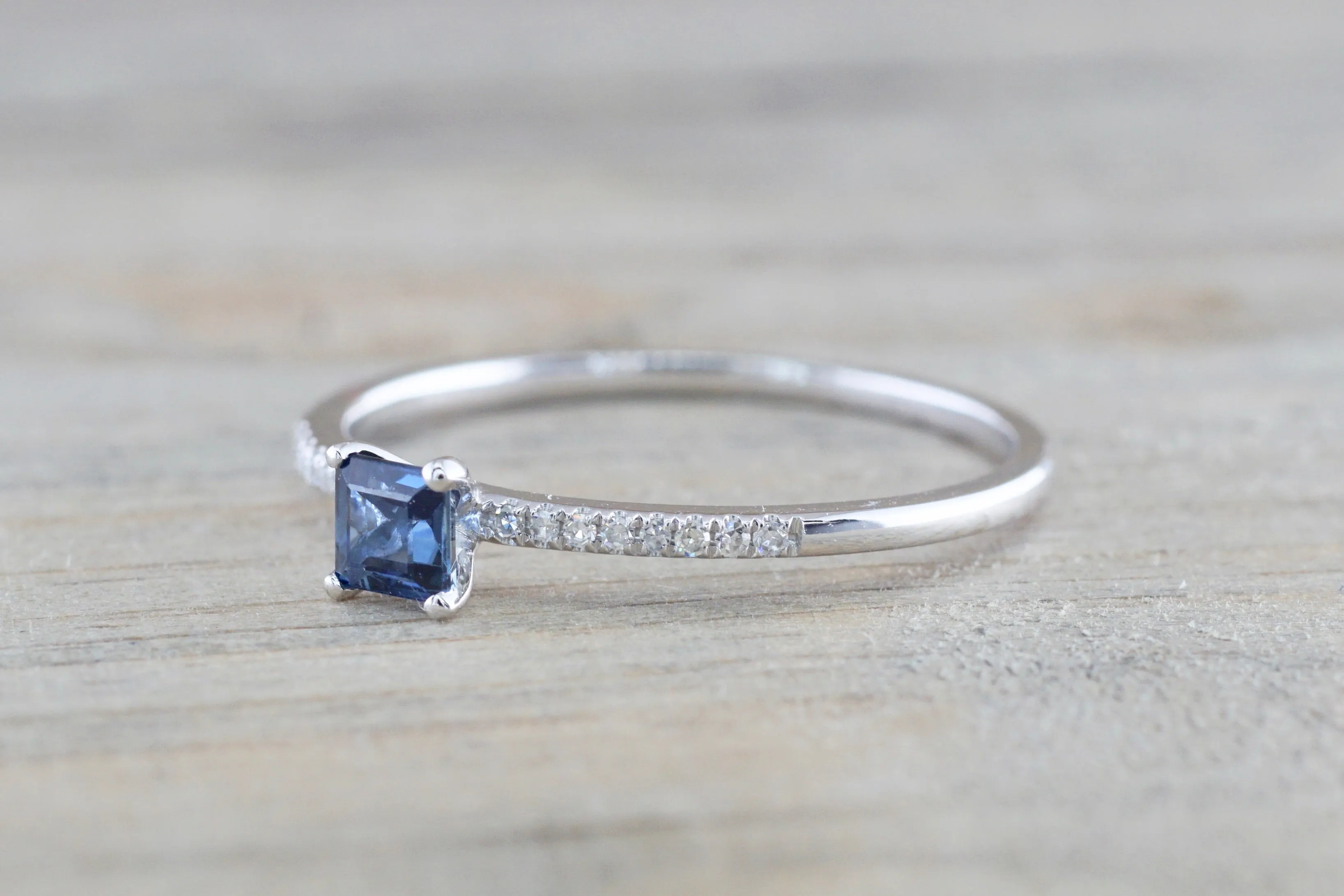 Square Blue Sapphire And Diamond Ring FR01007