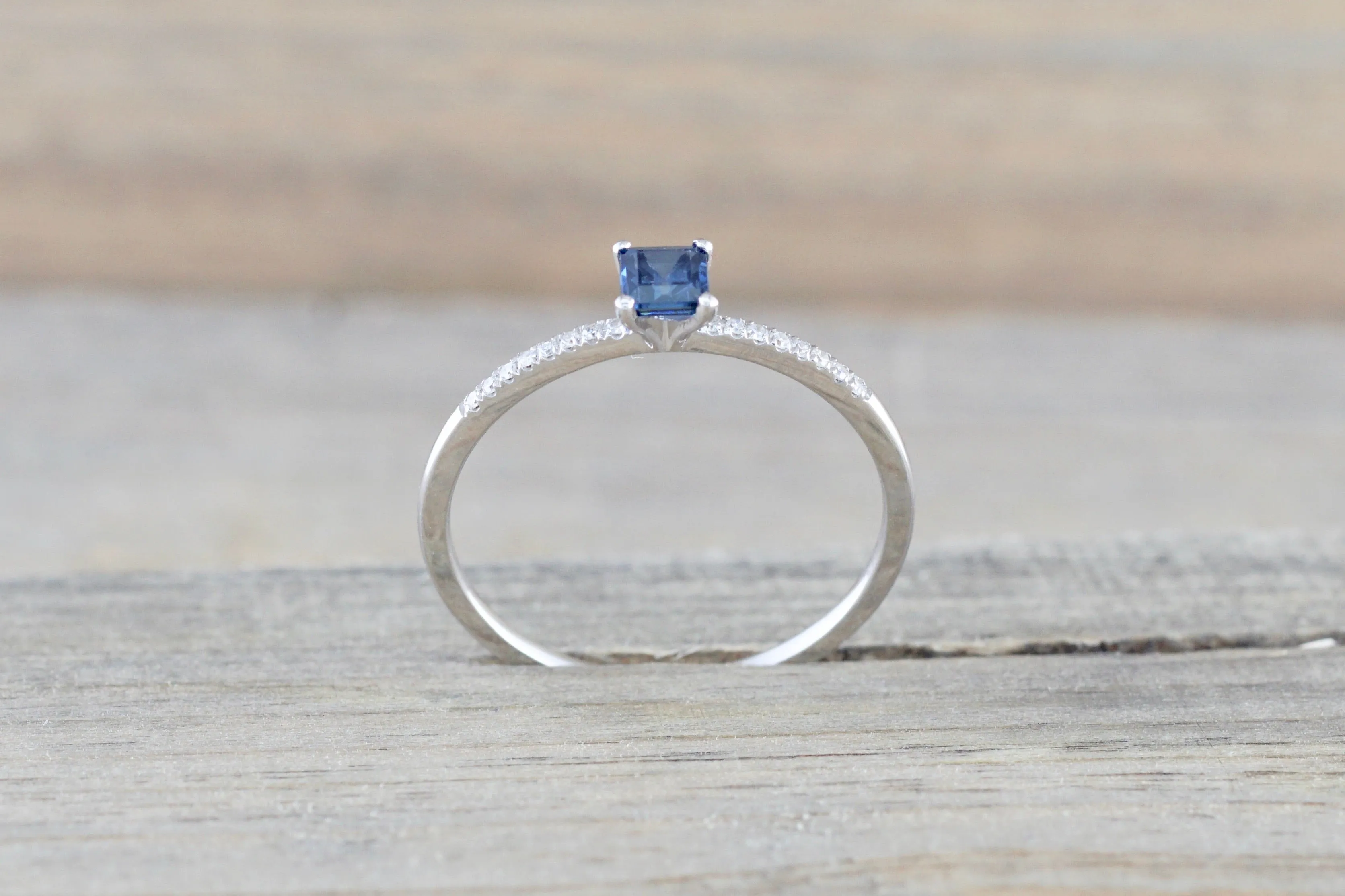 Square Blue Sapphire And Diamond Ring FR01007