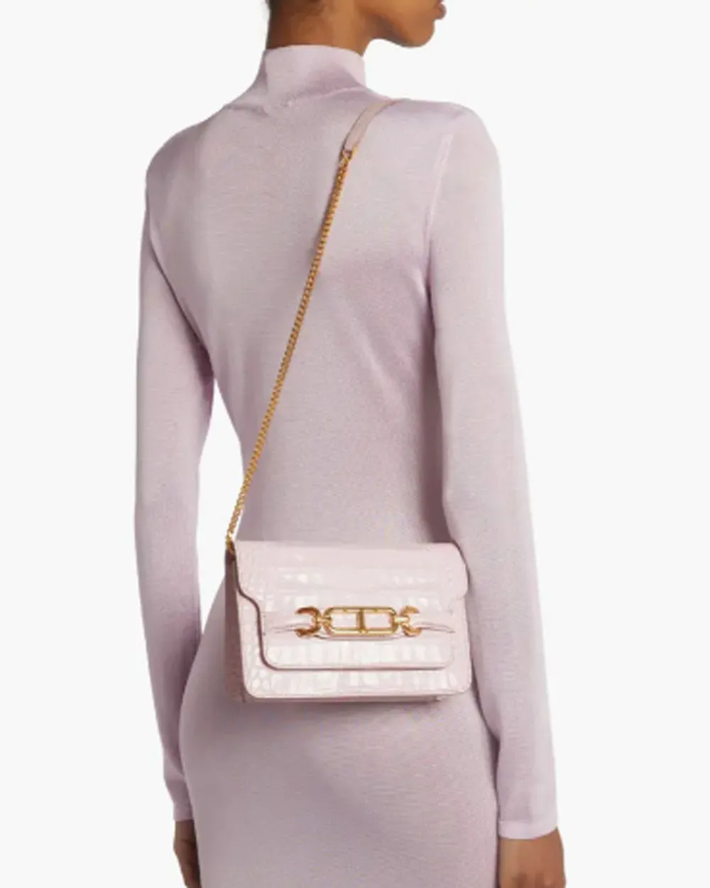 Stamped Crocodile Whitney Shoulder Bag in Pastel Pink