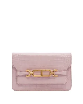 Stamped Crocodile Whitney Shoulder Bag in Pastel Pink