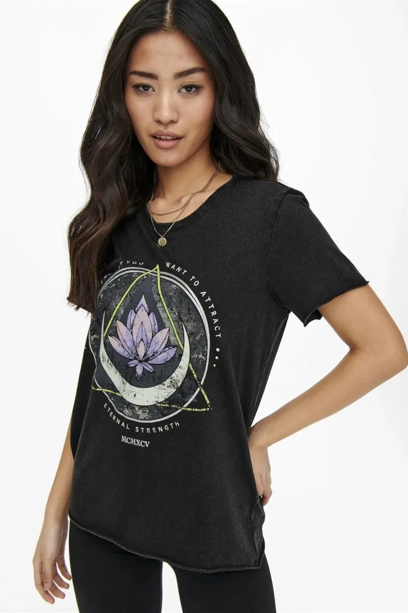 T-shirt con logo lotus donna Nero