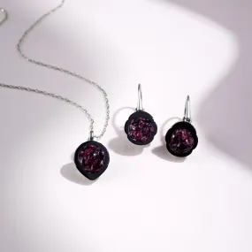 Tahitian Pearl Geode Earrings & Pendant Set with Ruby