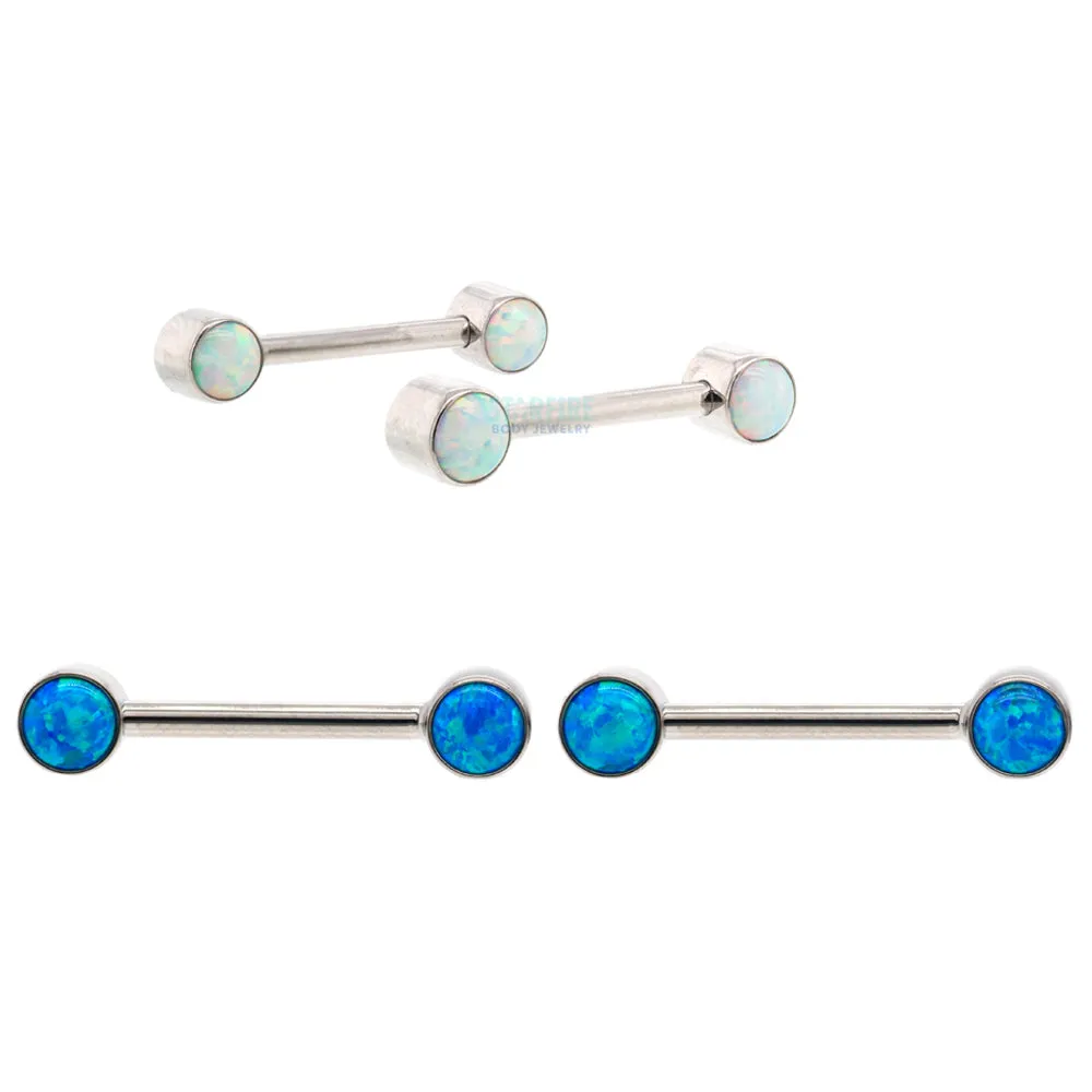 threadless: Opal Cabochon Side-Set Nipple Barbells in Bezels - pair