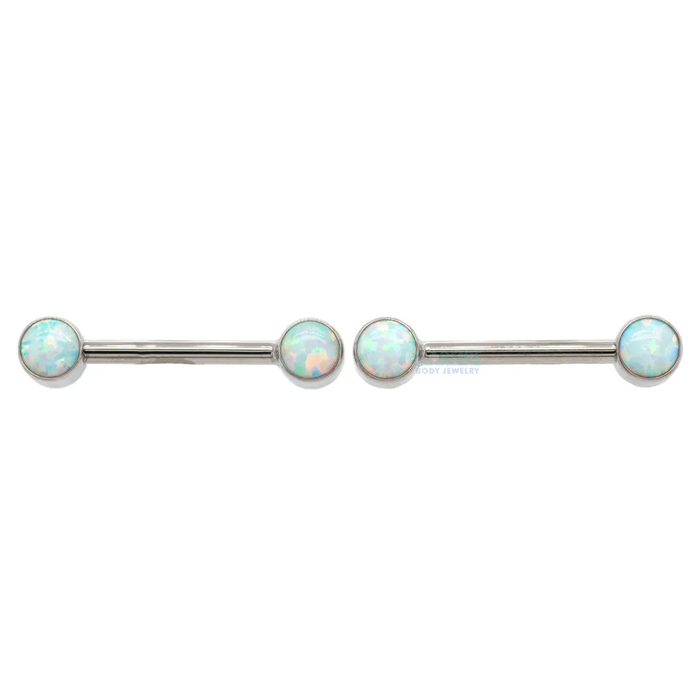 threadless: Opal Cabochon Side-Set Nipple Barbells in Bezels - pair