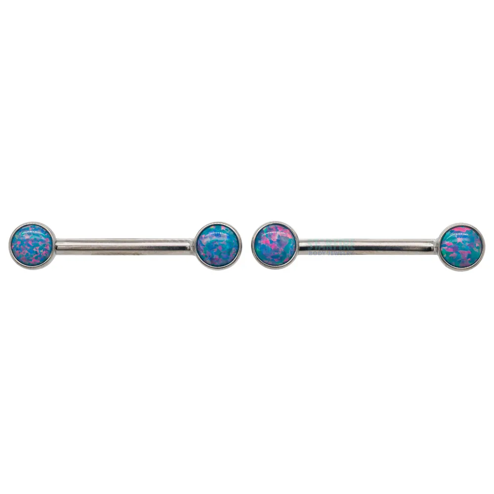 threadless: Opal Cabochon Side-Set Nipple Barbells in Bezels - pair