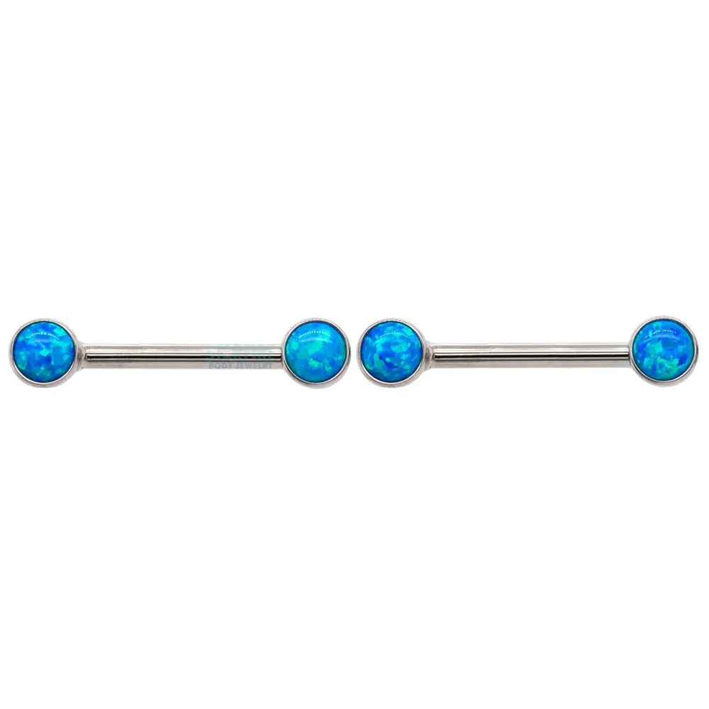 threadless: Opal Cabochon Side-Set Nipple Barbells in Bezels - pair