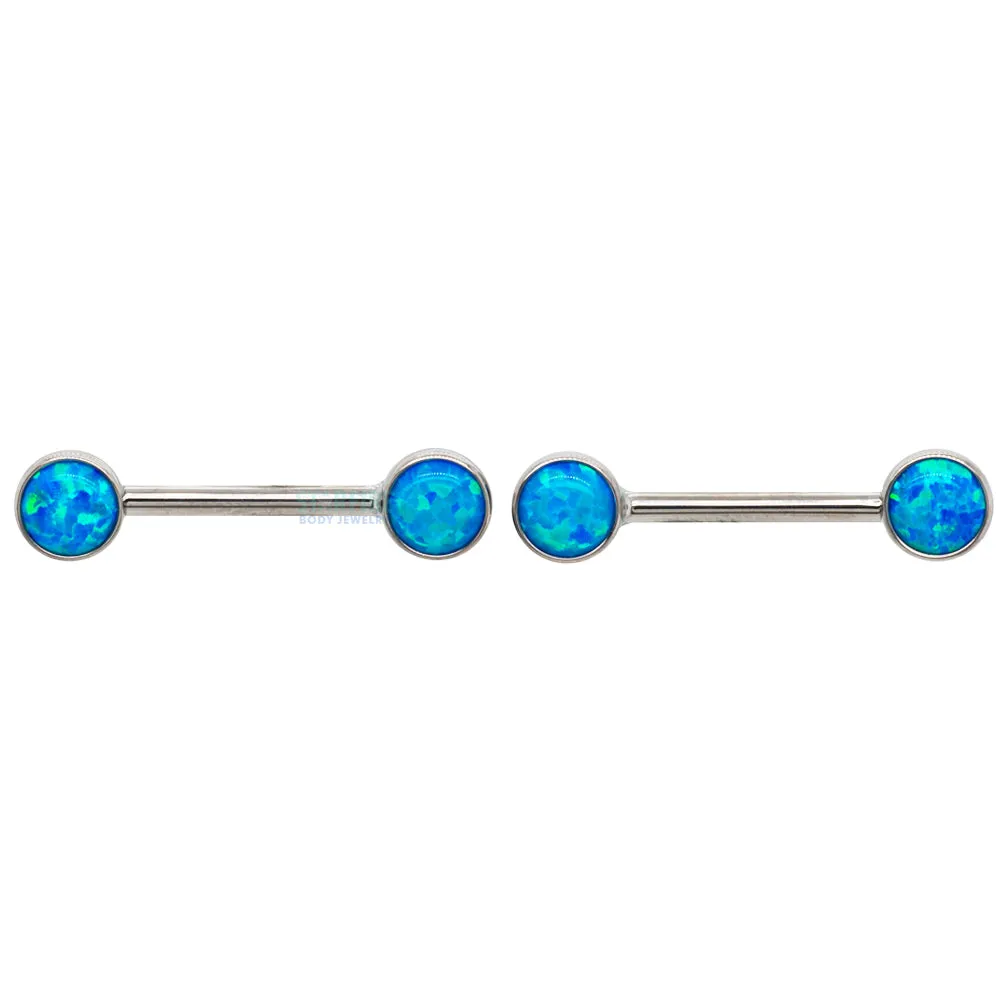 threadless: Opal Cabochon Side-Set Nipple Barbells in Bezels - pair