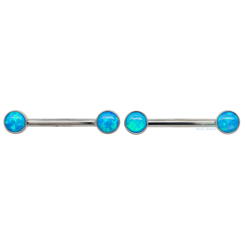 threadless: Opal Cabochon Side-Set Nipple Barbells in Bezels - pair