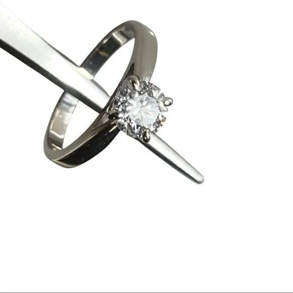 Tiffany set REAL Round Diamond Engagement Ring in REAL 14k white gold .98 carat.