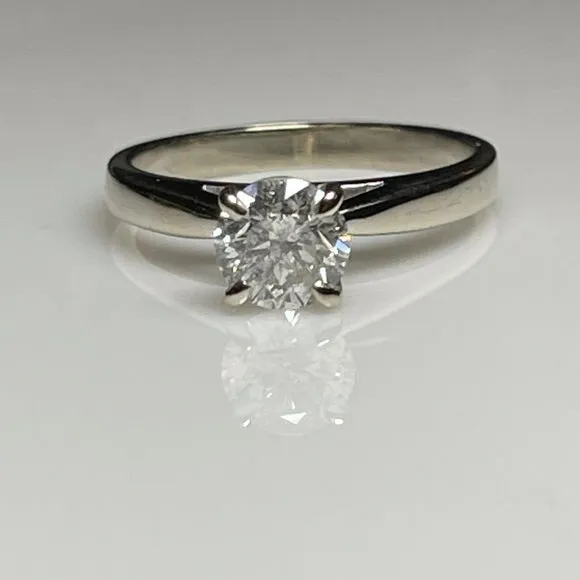 Tiffany set REAL Round Diamond Engagement Ring in REAL 14k white gold .98 carat.