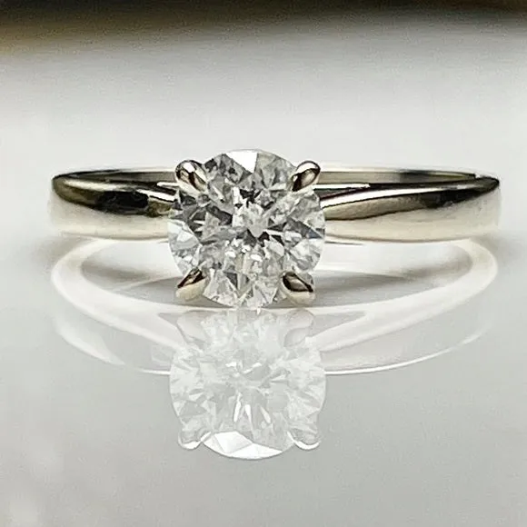 Tiffany set REAL Round Diamond Engagement Ring in REAL 14k white gold .98 carat.