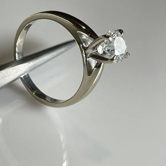 Tiffany set REAL Round Diamond Engagement Ring in REAL 14k white gold .98 carat.