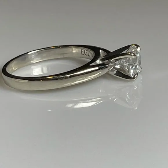 Tiffany set REAL Round Diamond Engagement Ring in REAL 14k white gold .98 carat.