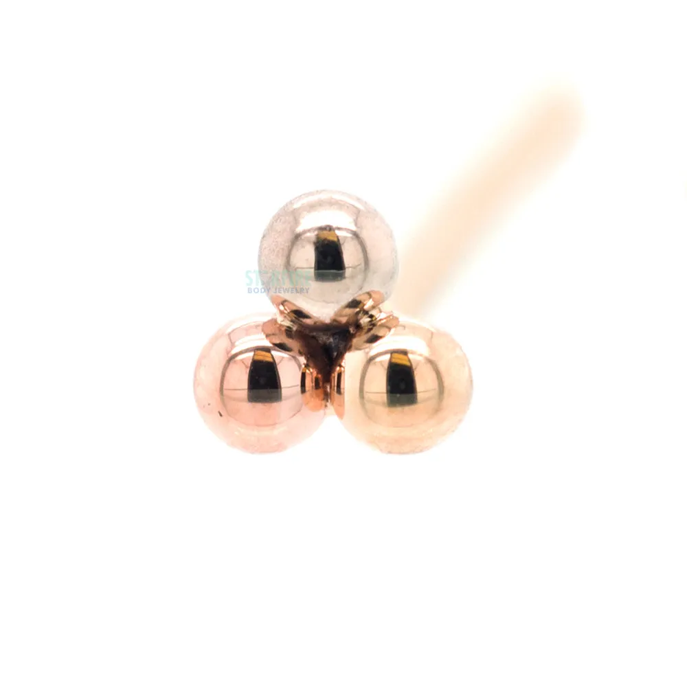 Tri Bead Cluster Nostril Screw in Tri Tone (Yellow, White & Rose) Gold