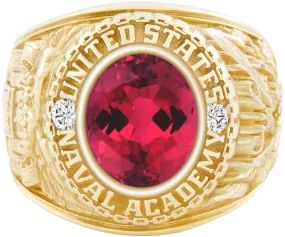 USNA Class Ring Mod with Red Tourmaline Centerpiece and Diamond Dividers