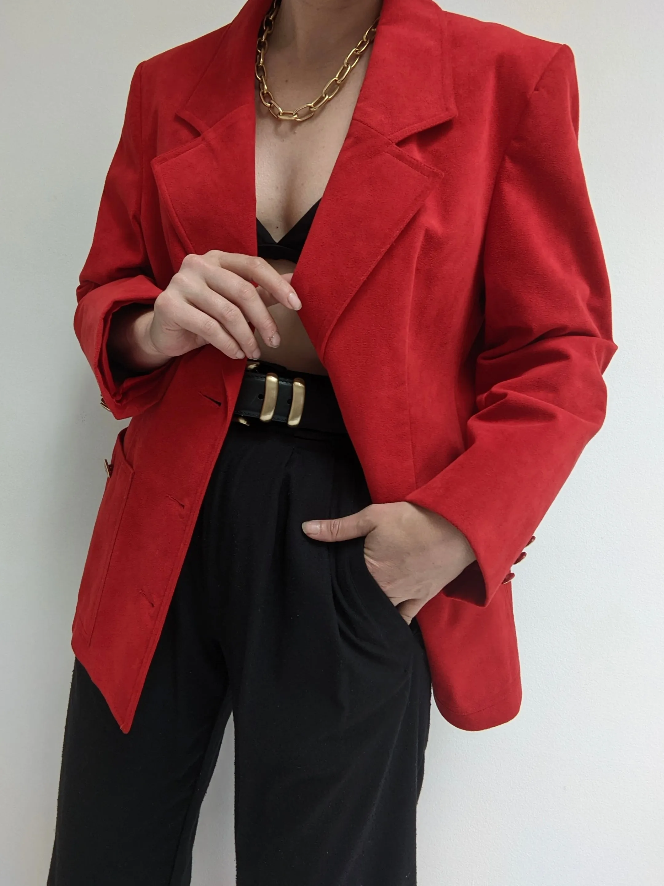 Vintage Crimson Vegan Suede Blazer