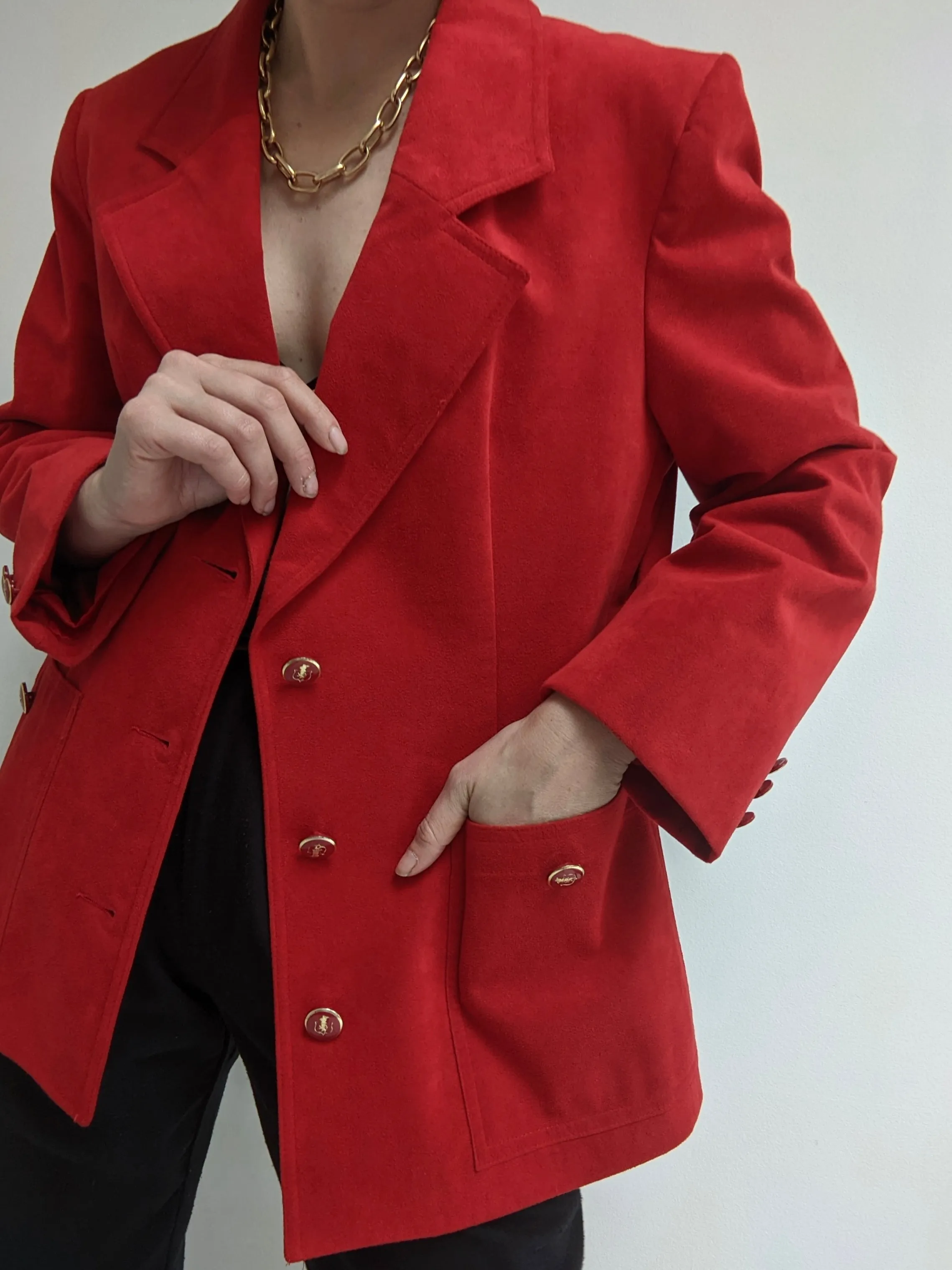 Vintage Crimson Vegan Suede Blazer