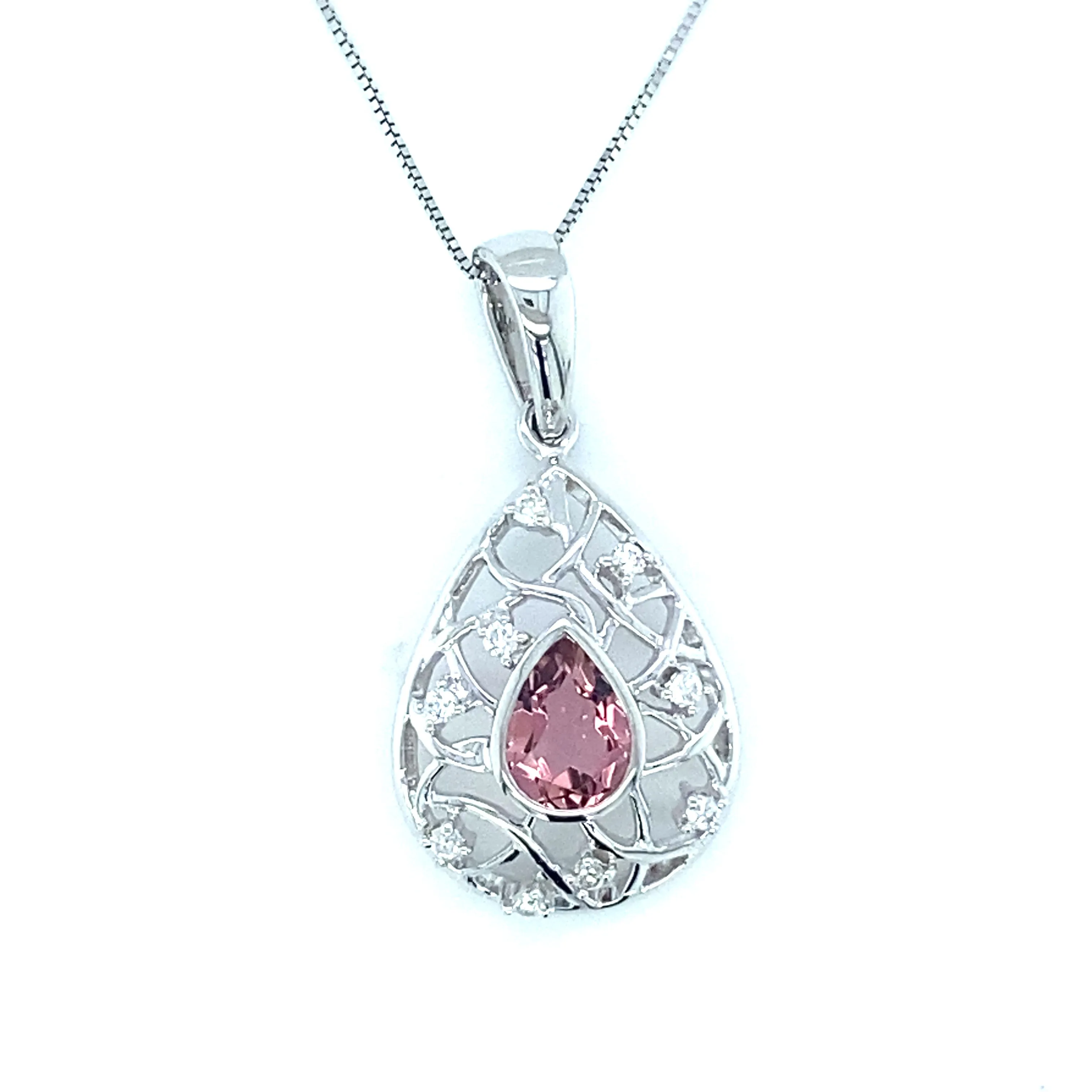 White Gold Pink Stone Pendant