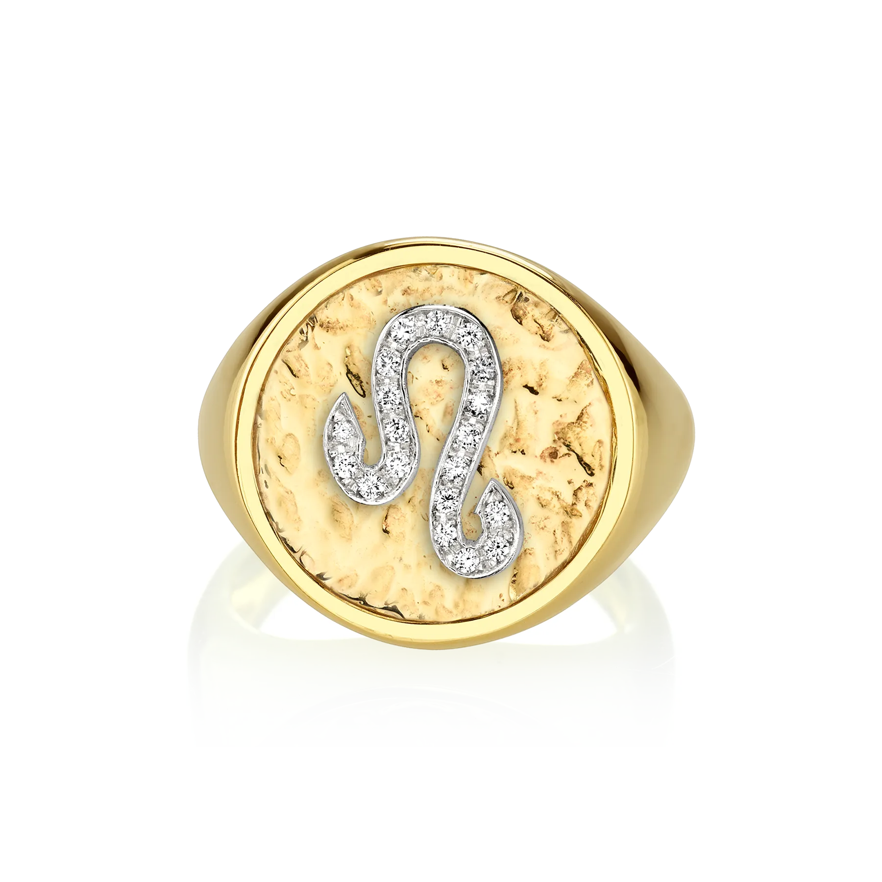 Zodiac Coin Ring - White Diamond / 14k Yellow Gold