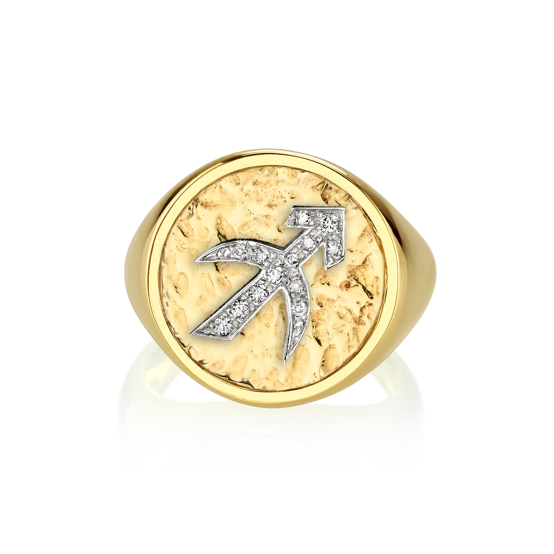 Zodiac Coin Ring - White Diamond / 14k Yellow Gold