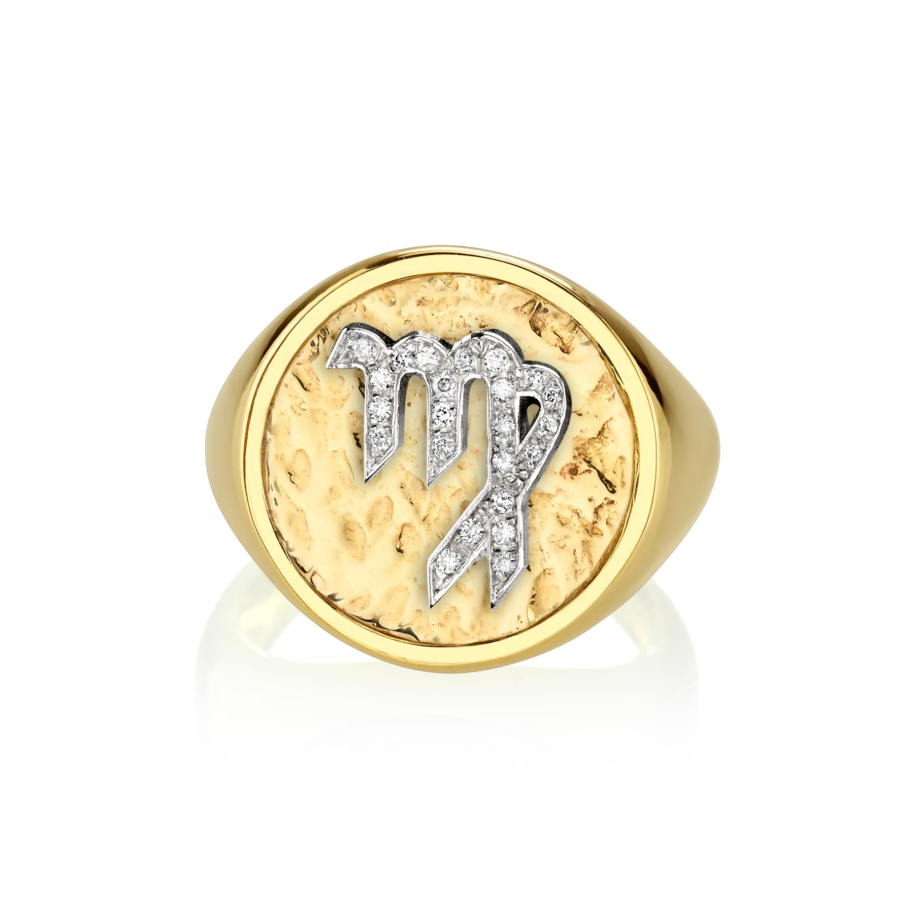 Zodiac Coin Ring - White Diamond / 14k Yellow Gold