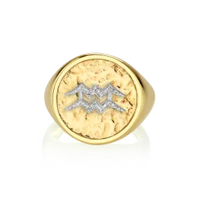 Zodiac Coin Ring - White Diamond / 14k Yellow Gold