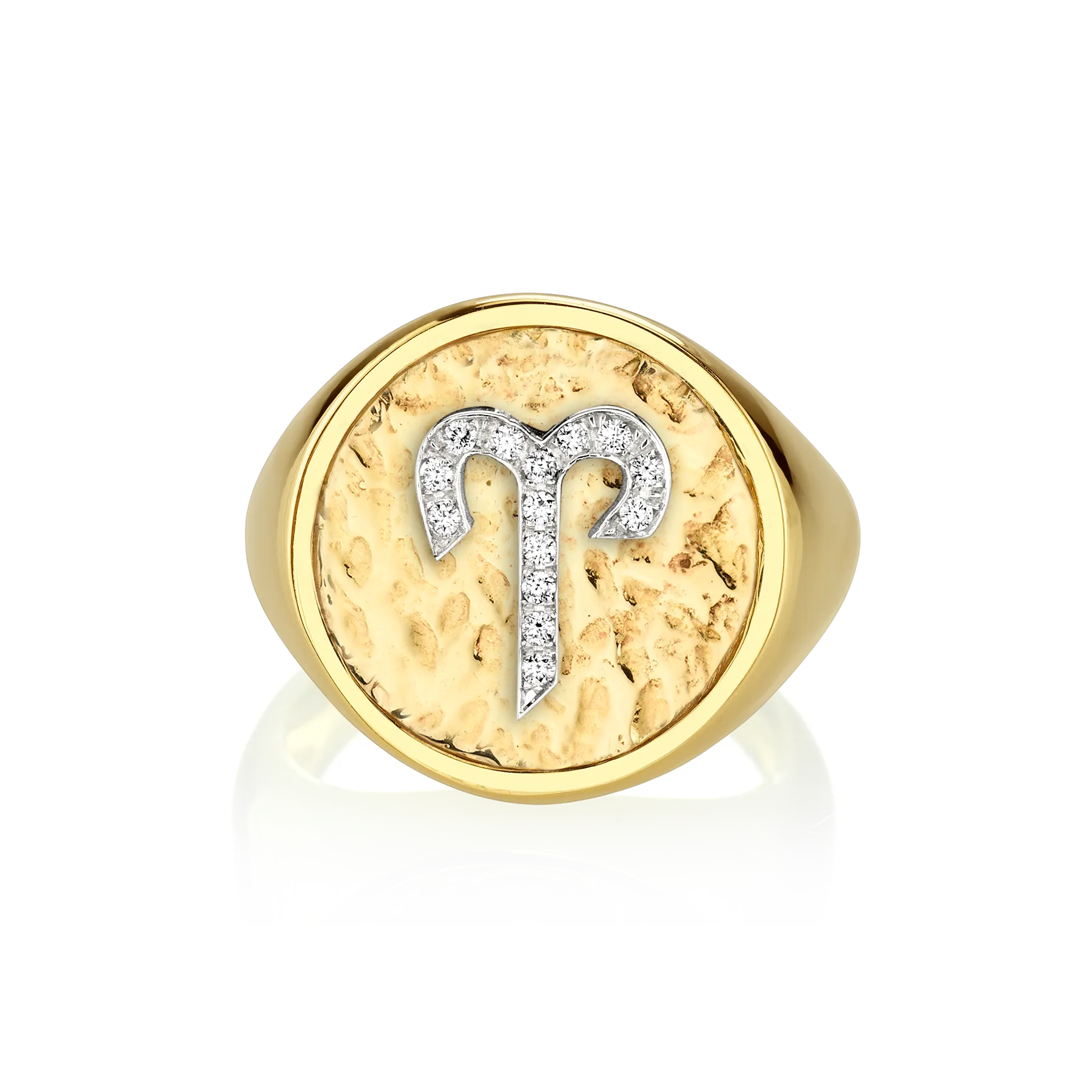 Zodiac Coin Ring - White Diamond / 14k Yellow Gold