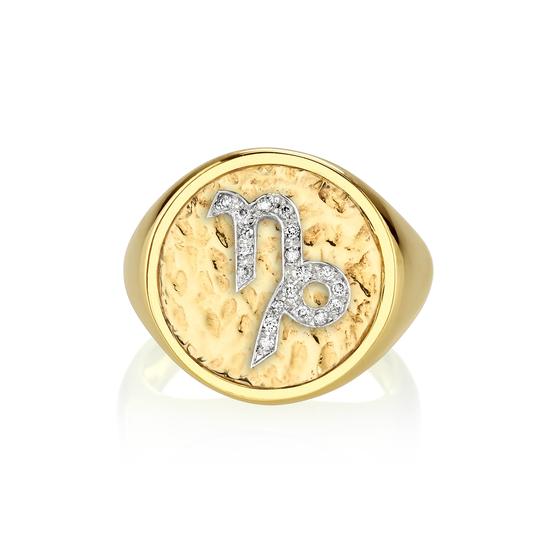 Zodiac Coin Ring - White Diamond / 14k Yellow Gold