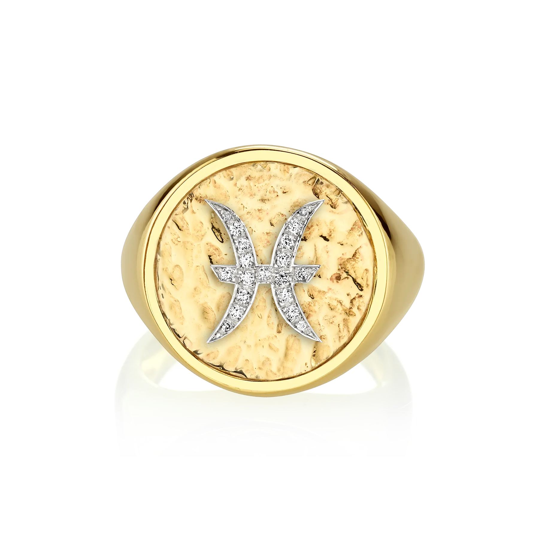 Zodiac Coin Ring - White Diamond / 14k Yellow Gold